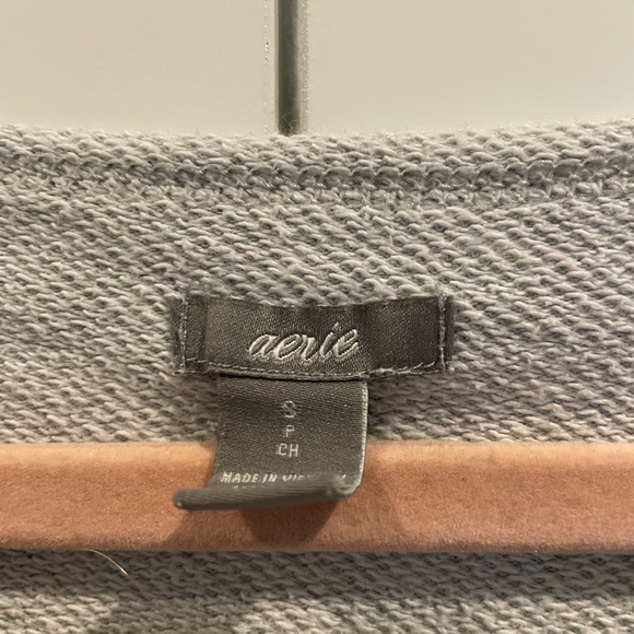 Aerie slouchy raw scoop crew neck line cozy oversized sweater heather grey - Picture 2 of 2